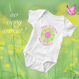 Personalized Pink and Green Pickleball  Baby Girl Bodysuit