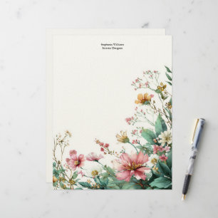 Personalized Pink and Green Wildflowers Florals Letterhead