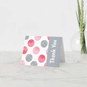 Personalized Pink and Grey Dot  Thank You Card