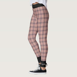 Personalized Pink and Grey Plaid with Black Trim Leggings