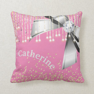Personalized pink and lavender glitter glam gift throw pillow