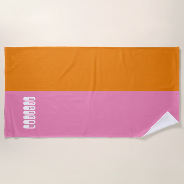 Personalized Pink and Orange Beach Towel Mat (Front)