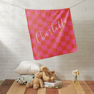 Personalized Pink and Orange Chequerboard Pattern  Baby Blanket