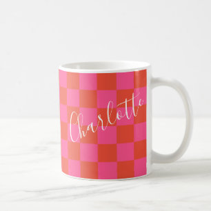 Personalized Pink and Orange Chequerboard Pattern  Coffee Mug
