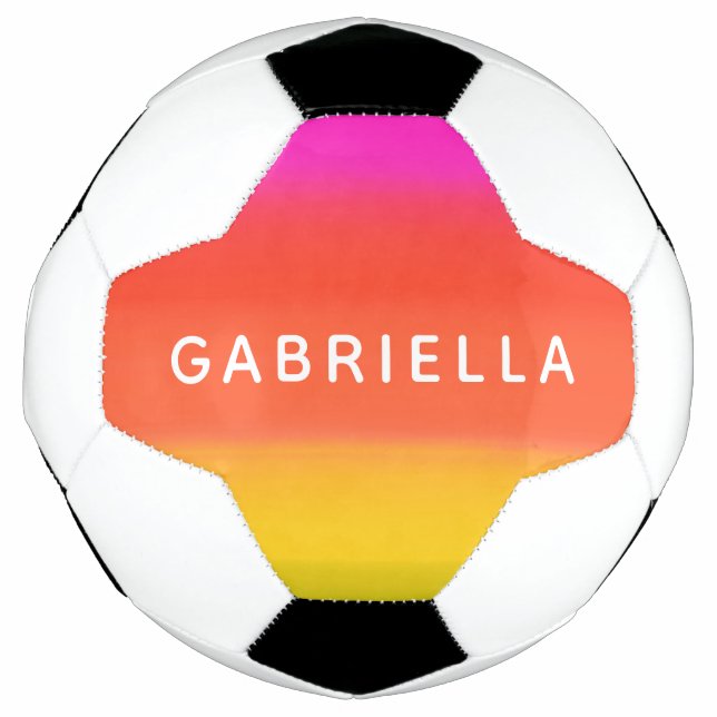 Personalized Pink and Orange Gradient Custom Name Soccer Ball (Front)