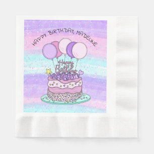 Personalized Pink and Purple Happy Birthday  Napkin