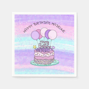Personalized Pink and Purple Happy Birthday   Napkin