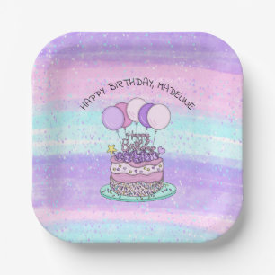 Personalized Pink and Purple Happy Birthday  Paper Plate