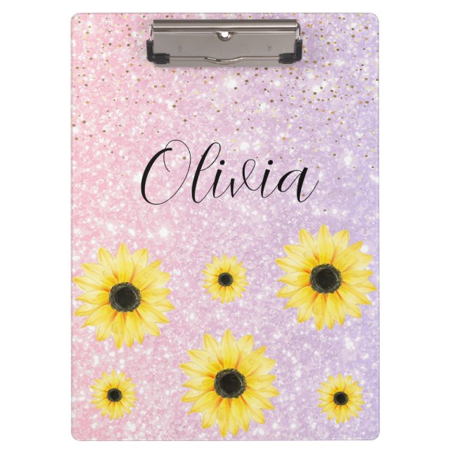 Personalized pink and purple Sunflowers Clipboard (Front)