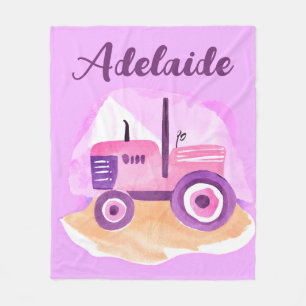 Personalized Pink and Purple Tractor Blanket