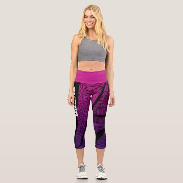 Personalized Pink and Purple Wave Capri Leggings (Front)
