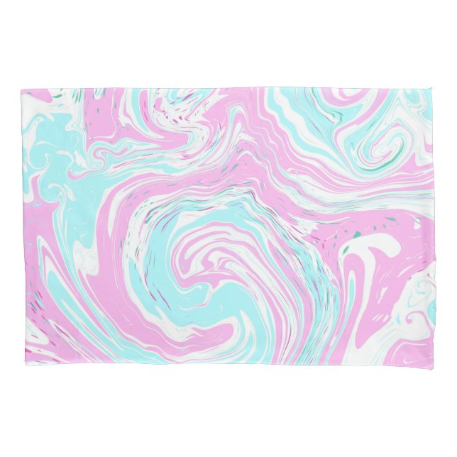 Personalized Pink and Teal Marble Swirl Fluid Art  Pillowcase (Front)