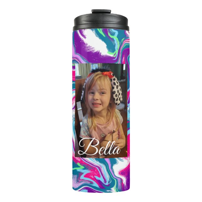 Personalized Pink and Turquoise Photo Thermal Tumbler (Front)