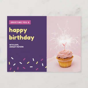 Personalized - Pink and Violet Cupcake Birthday Postcard
