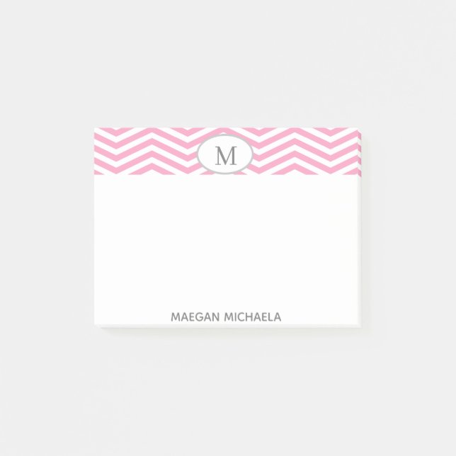 PERSONALIZED pink and white Chevron Post-It notes (Front)