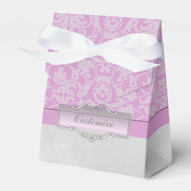 Personalized Pink and White Damask Tent Favour Box (Front Side)