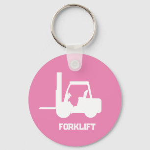Personalized pink and white Forklift Keychain
