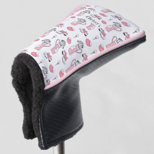 Personalized Pink and White Golf Theme Ladies Golf Head Cover