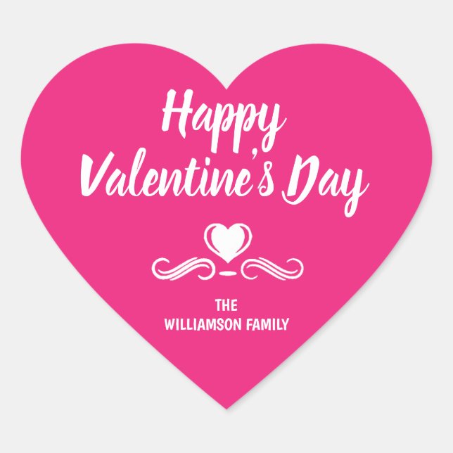 Personalized Pink and White Happy Valentines Day Heart Sticker (Front)