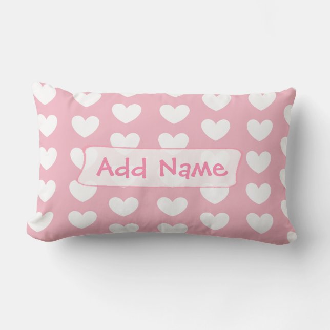 Personalized Pink and White Hearts Throw Pillow (Front)