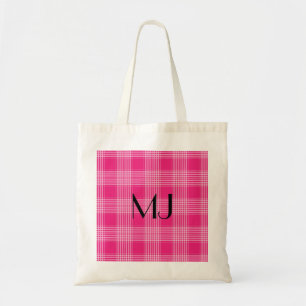 Personalized Pink and White Plaid Tartan Pattern Tote Bag