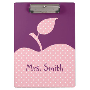 Personalized Pink and White Polka Dot Apple Clipboard