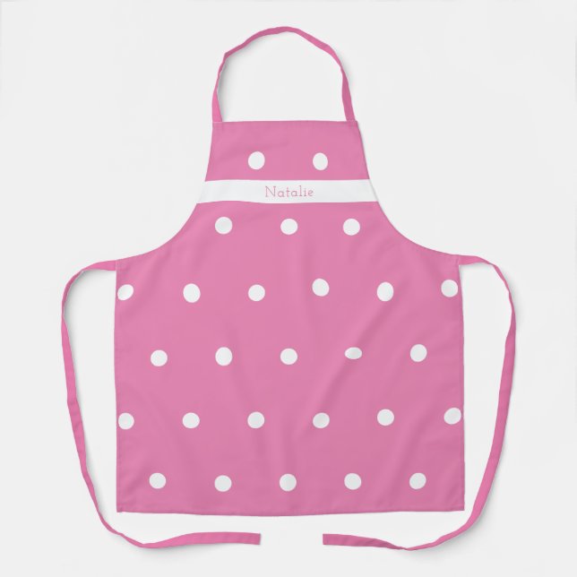 Personalized Pink and White Polka Dot Apron (Front)