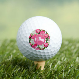 Personalized Pink and White Rose Floral for Her Golf Balls