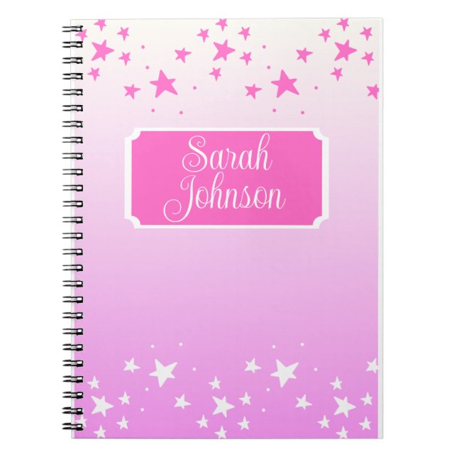 Personalized Pink and White Stars Notebook (Front)