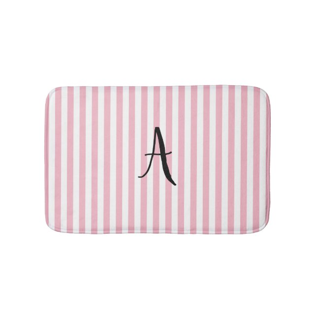 Personalized Pink and White Stripe Bath Mat (Front)