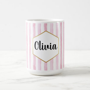 Personalized Pink and White Striped Coffee Mug