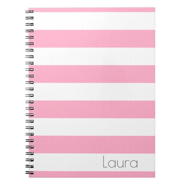 Personalized Pink and White Striped Notebook (Front)