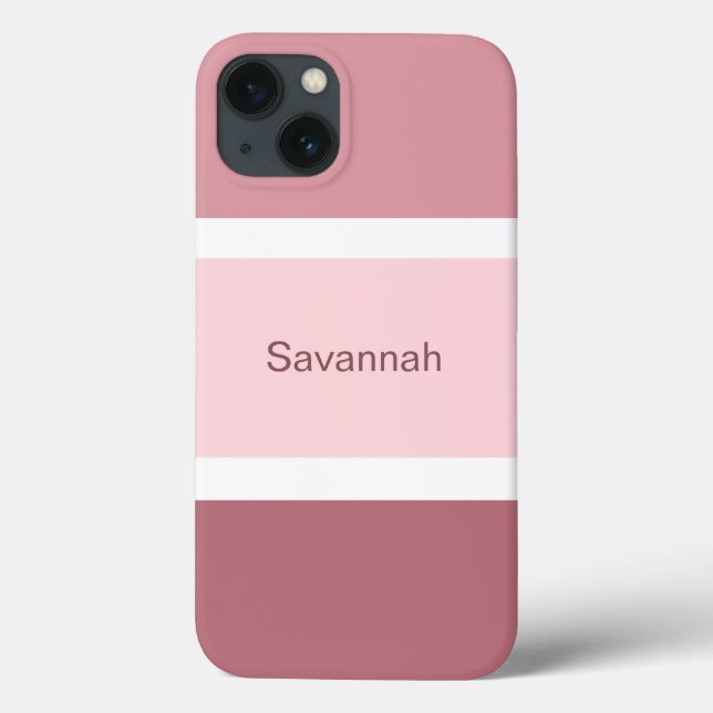 Personalized Pink And White Stripes Modern Case-Mate iPhone Case (Back)