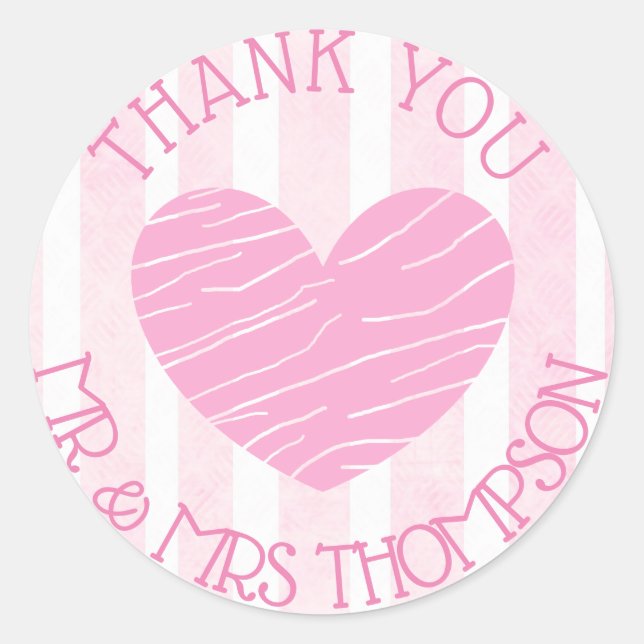 Personalized Pink and White Wedding Stickers (Front)