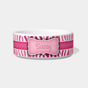 Personalized Pink and White Zebra Pattern Bowl