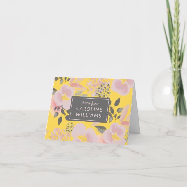 Personalized Pink and Yellow Floral Pattern Card (Front)