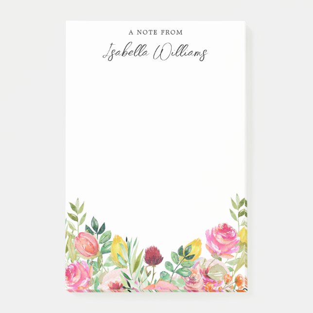 Personalized Pink and Yellow Wildflower Post-it Notes (Front)