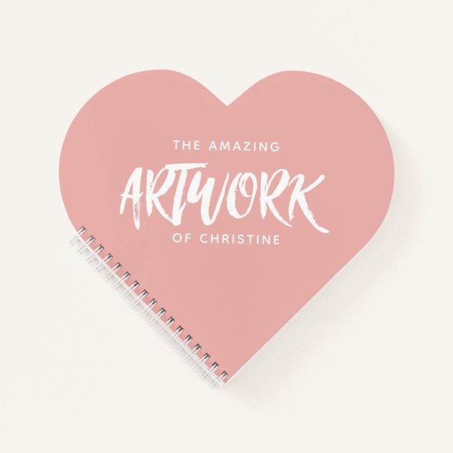 Personalized Pink Artist Heart Sketchbook Notebook (Front)