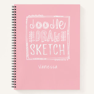 Personalized Pink Artist Sketchbook with Name Notebook