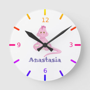 Personalized Pink Baby Dinosaur Round Clock