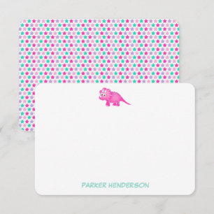 Personalized Pink Baby Dinosaur Stationery Thank You Card