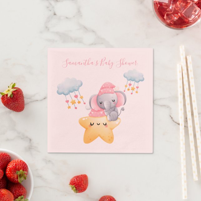 Personalized Pink Baby Elephant Baby Shower  Napkin (Insitu)