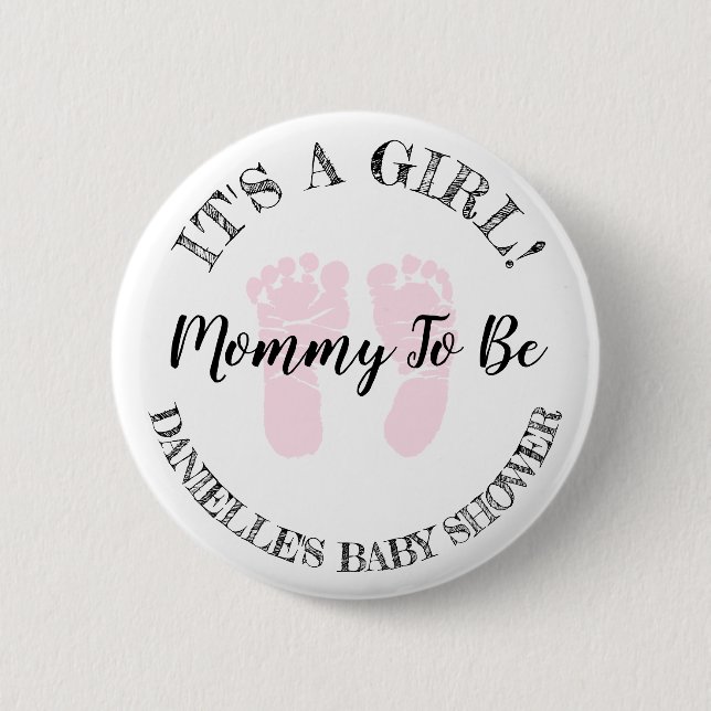 Personalized Pink Baby Footprints Mom to be Button (Front)