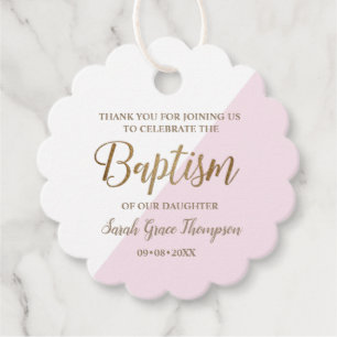 Personalized Pink Baby girl baptism thank you Favour Tags