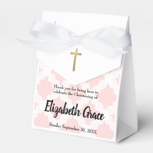 Personalized Pink Baby girl Christening Gold Cross Favor Box