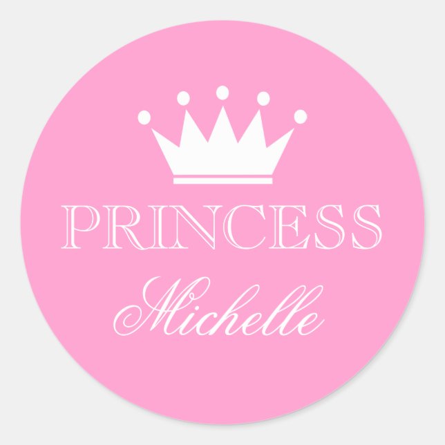 Personalized pink baby shower stickers with crown (Front)