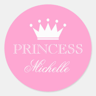 Personalized pink baby shower stickers with crown