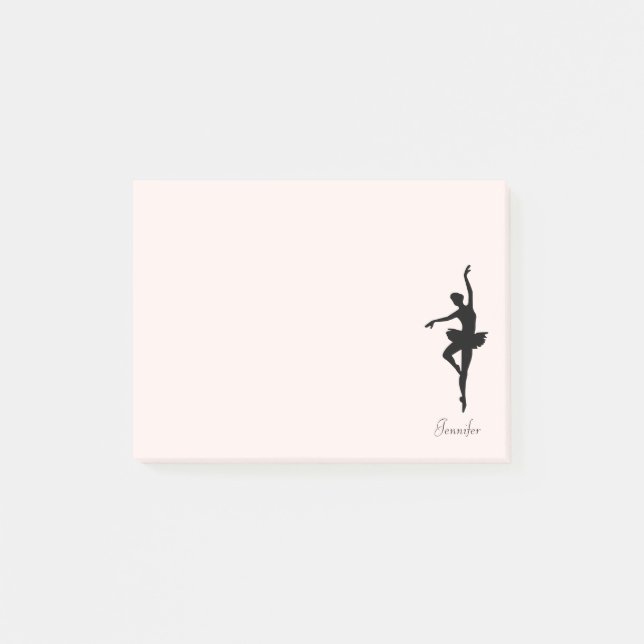 Personalized Pink Ballerina Dance Silhouette Post-it Notes (Front)