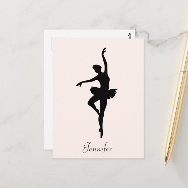 Personalized Pink Ballerina Dance Silhouette Postcard (Front/Back In Situ)