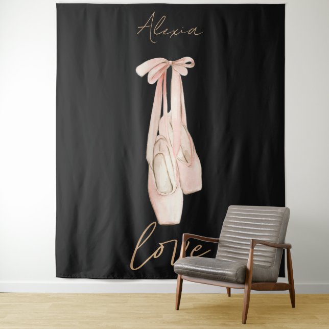 Personalized Pink Ballet Dance Studio Backdrop Tapestry (In Situ)